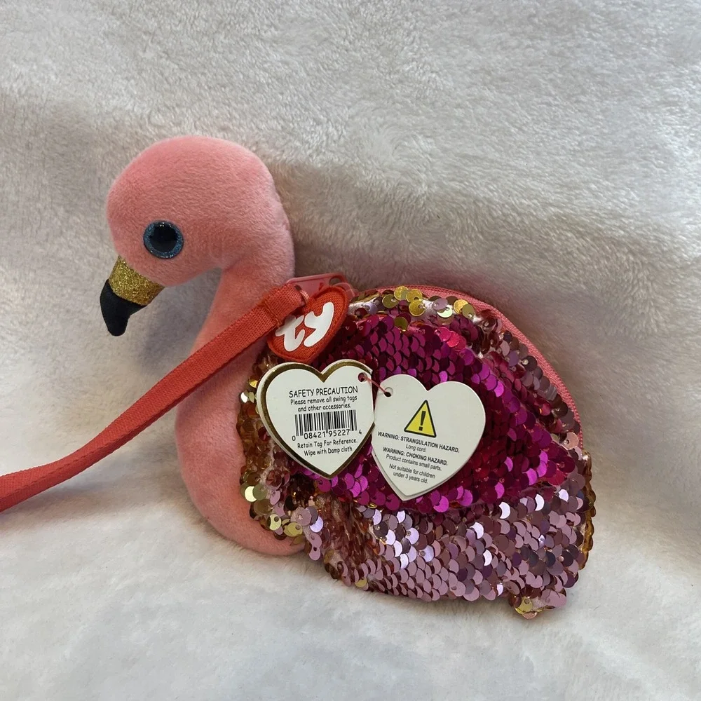Ty Fashion Gilda Flamingo Pink Sequin Coin Purse‎ Wristlet 95227